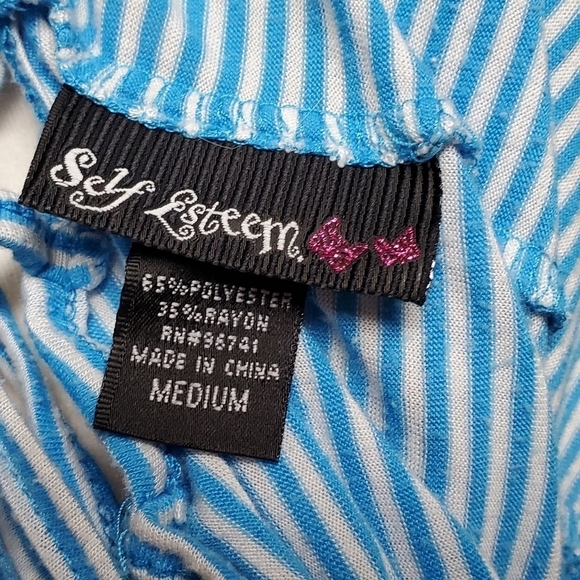 VINTAGE Retro Y2K Self Esteem Love Rules Blue Striped Strappy Back Cropped Tee - Picture 10 of 11